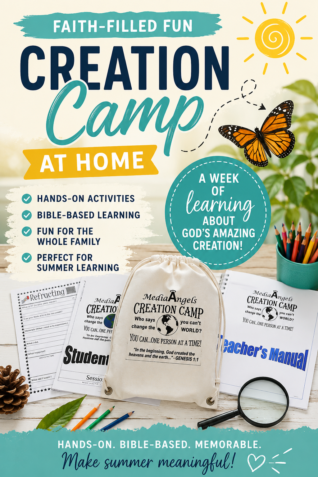 Looking for summer camp at home ideas? Discover Creation Camp at Home from Media Angels—a fun, faith-based summer learning experience for homeschool families.